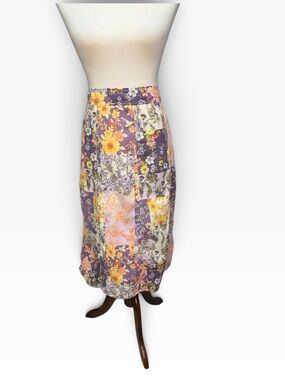 Loft Floral Patchwork Skirt - Purple, Yellow & Pink
